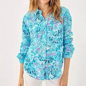 NWT LILLY PULITZER Seaview Linen Button Down Top